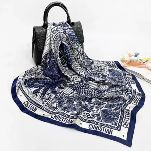 Printed NAVY/WHITE Scarf-Elegant - Picture 1 of 4